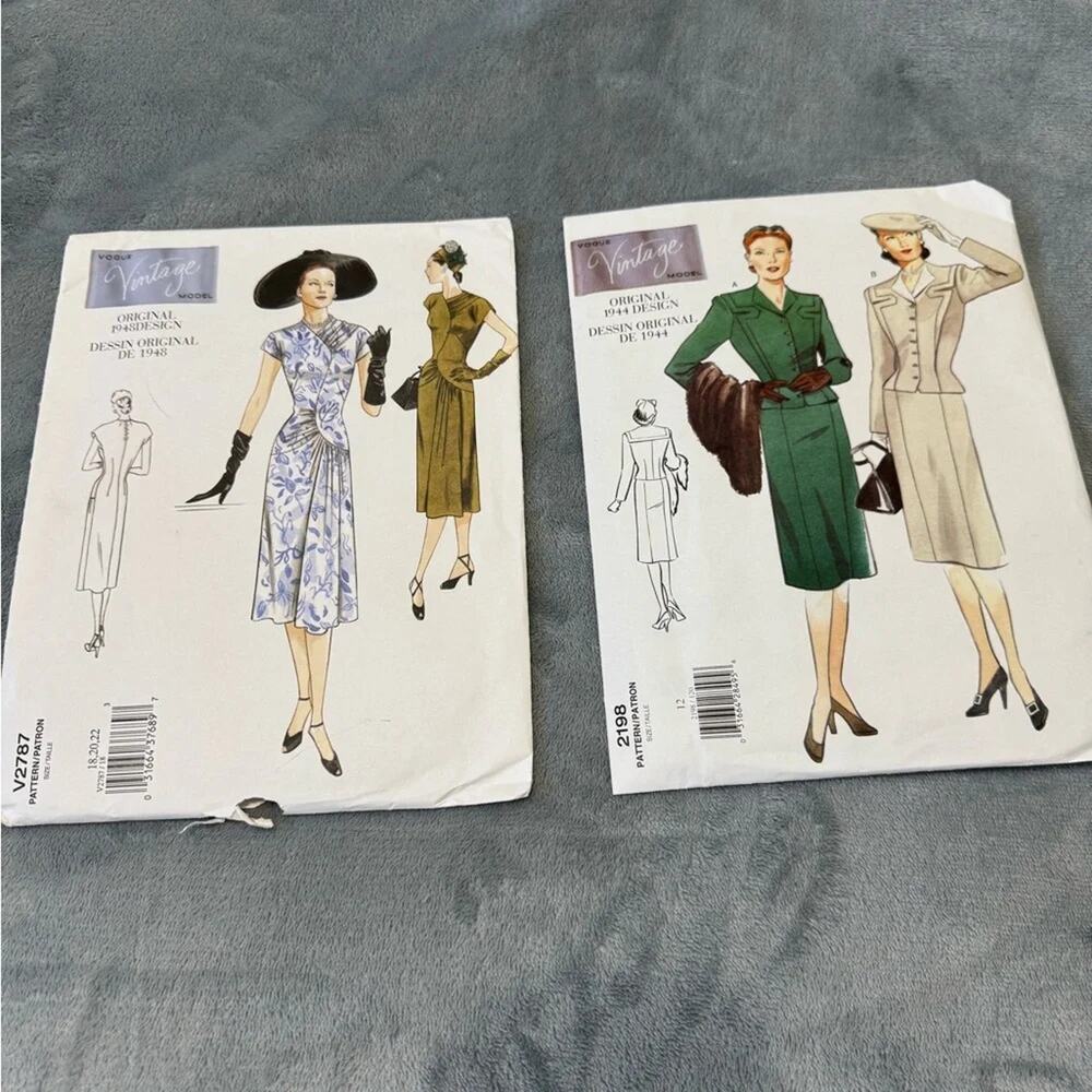 Vogue Patterns Set of 2-1944 Vintage suit &‎ dress size 12 v2787 and 2198